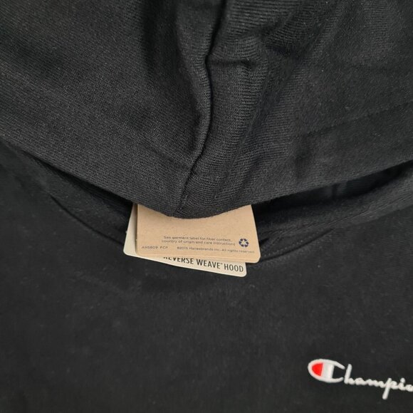 Champion Women Reverse Weave Fleece Pullover Black Hoodie - Picture 4 of 12